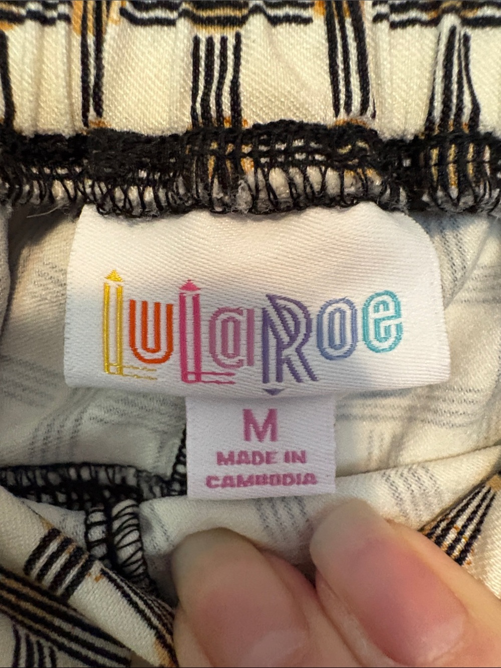 LuLaRoe Women's Lena Checked Trousers in Cream, Black and Gold - Size M - Picture 3 of 9